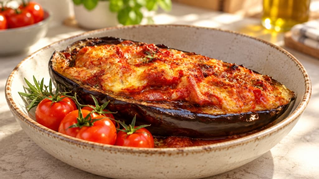 Patlidžan punjen šunkom, rajčicom i mozzarellom