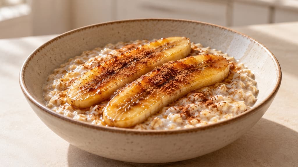 Ječmene pahuljice s medom, cimetom i pečenom bananom